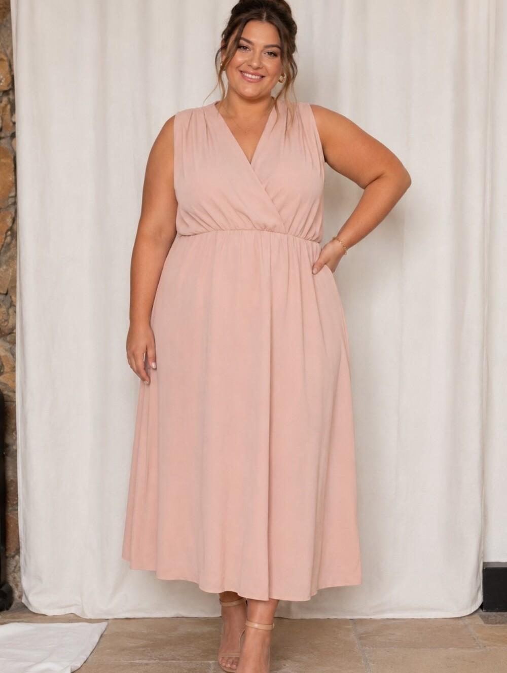 Lauren Ralph Lauren Blush Pink Sleeveless Wrap Maxi Dress, NWOT, Size 18